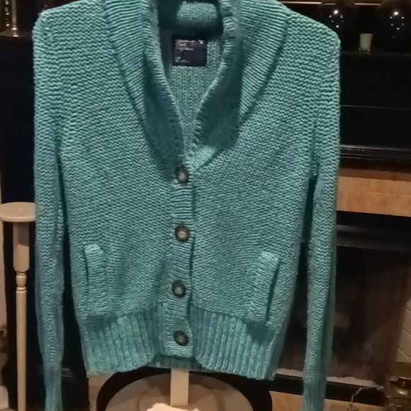 FINAL PRICE American Eagle Outfitters purple/green sweater w brown buttons - Picture 4 of 13